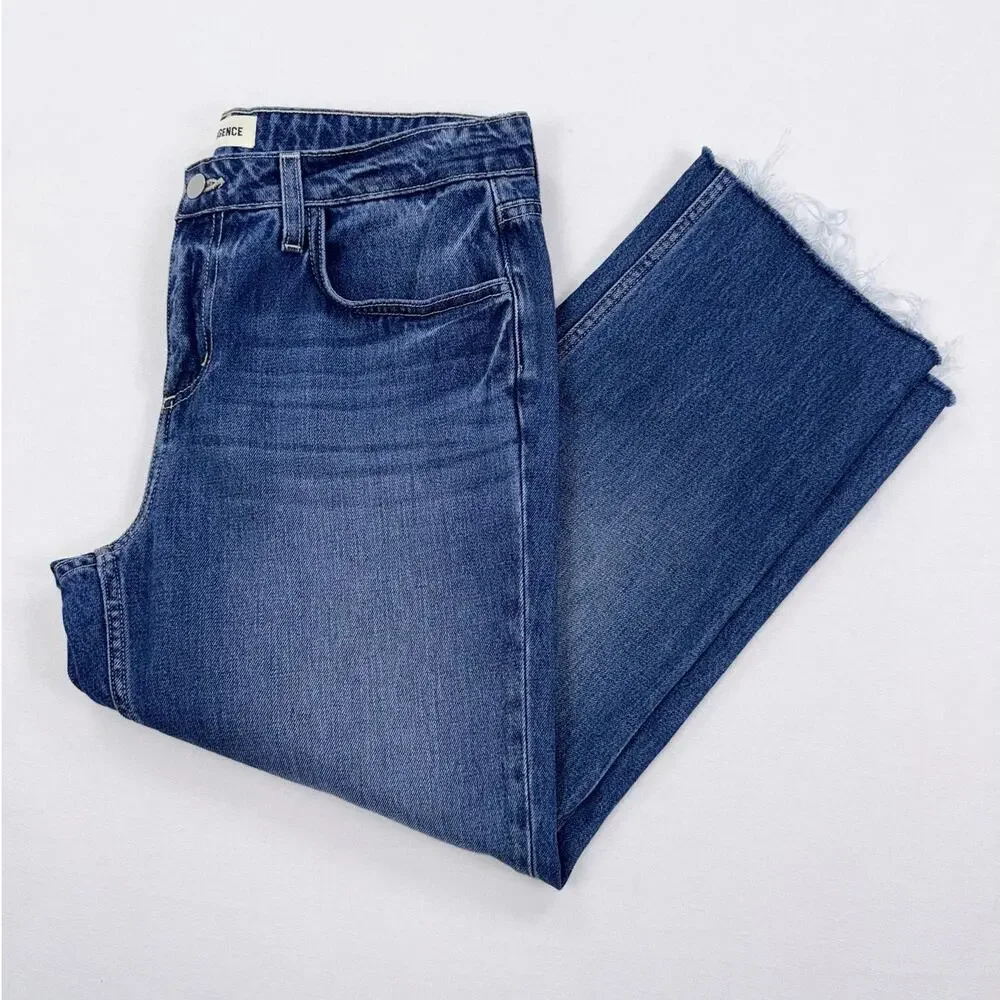 L'Agence Milana Low Rise Stovepipe Crop Straight Jean Raw Hem Women's 28 Blue